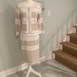 Etcetera Elegant White and Gold Two Piece Sweater Dress. Size L